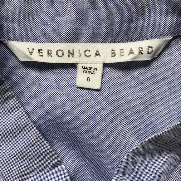 Veronica Beard Lace Up Blouse Sleeveless Pleated Peplum Top Chambray Blue Cotton - Picture 9 of 11